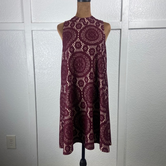 American Rag Burgundy Lace Print Sleeveless Shift Dress Women’s Medium - Picture 1 of 10